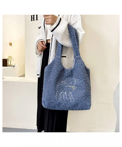 Plush Shoulder Handbag Cute Bear fluffy Tote Handbag Large faux Lamb Wool Shopping Bag 06642blue $13.39 Totes