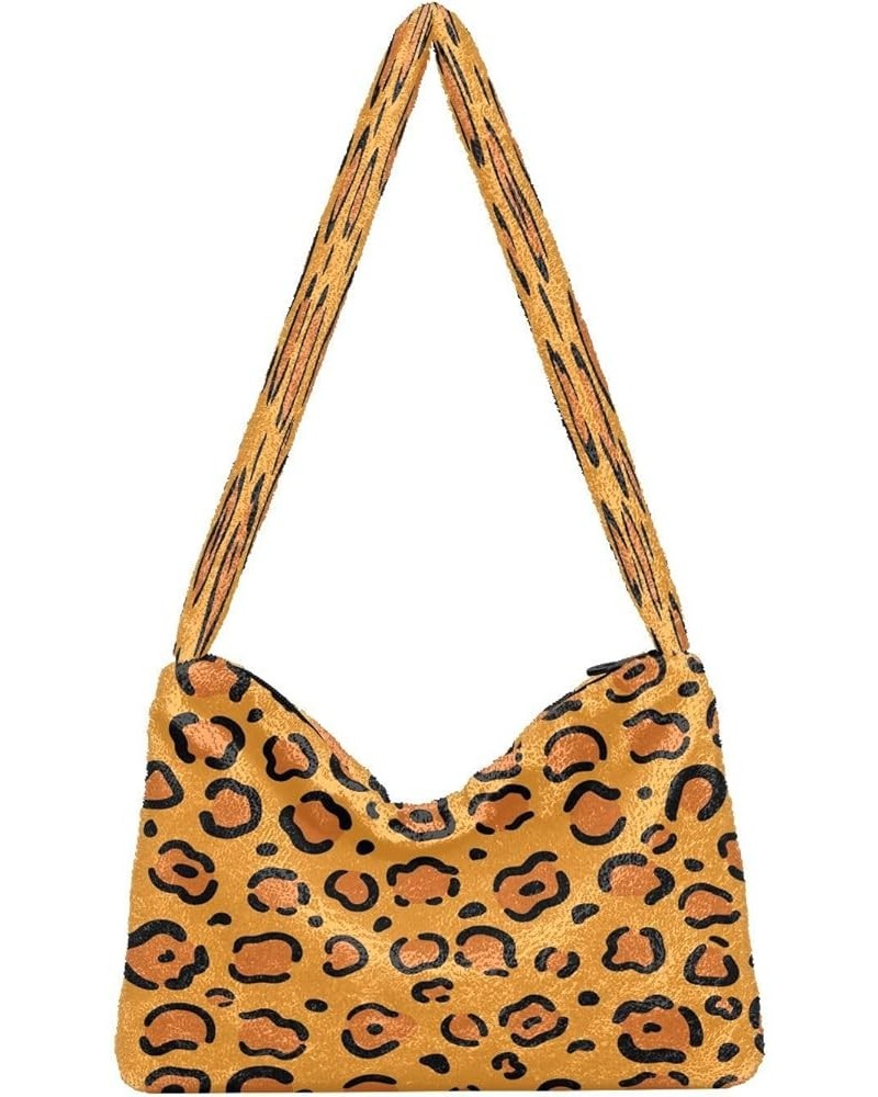 Brown Leopard Skin Women Purse Hobo Bags, Furry Purse Women's Shoulder Bag Leopard Print $9.24 Totes