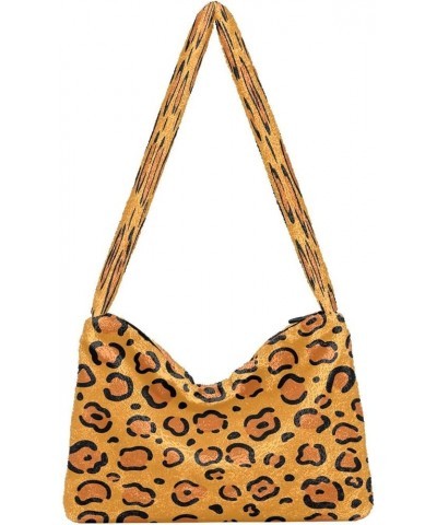 Brown Leopard Skin Women Purse Hobo Bags, Furry Purse Women's Shoulder Bag Leopard Print $9.24 Totes