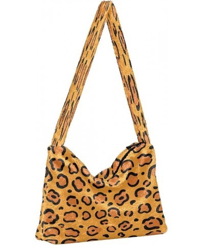 Brown Leopard Skin Women Purse Hobo Bags, Furry Purse Women's Shoulder Bag Leopard Print $9.24 Totes