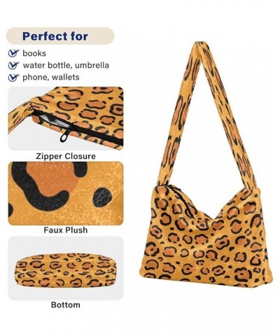 Brown Leopard Skin Women Purse Hobo Bags, Furry Purse Women's Shoulder Bag Leopard Print $9.24 Totes