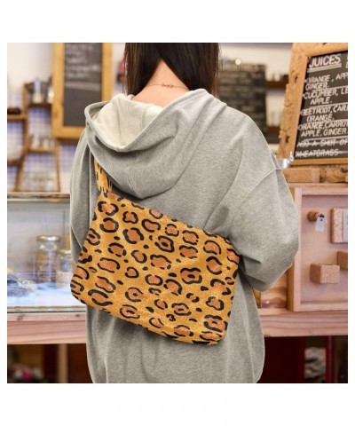 Brown Leopard Skin Women Purse Hobo Bags, Furry Purse Women's Shoulder Bag Leopard Print $9.24 Totes