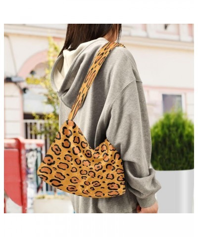 Brown Leopard Skin Women Purse Hobo Bags, Furry Purse Women's Shoulder Bag Leopard Print $9.24 Totes