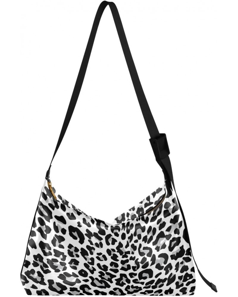 Black Gray Leopard Print Crossbody Bags for Women PU Leather Large Shoulder Bag Hobo Purse $14.52 Hobo Bags