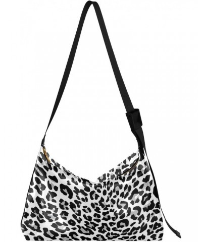 Black Gray Leopard Print Crossbody Bags for Women PU Leather Large Shoulder Bag Hobo Purse $14.52 Hobo Bags