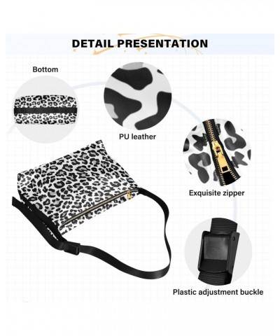 Black Gray Leopard Print Crossbody Bags for Women PU Leather Large Shoulder Bag Hobo Purse $14.52 Hobo Bags