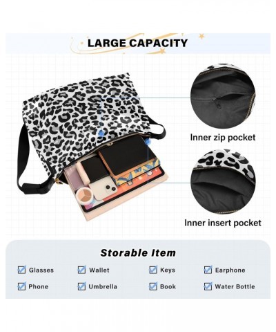 Black Gray Leopard Print Crossbody Bags for Women PU Leather Large Shoulder Bag Hobo Purse $14.52 Hobo Bags