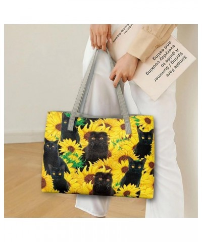 Women's Shoulder Handbags Back Packs/Handbags Tote Bags for Work Date Black Cat Sunflower $29.49 Totes