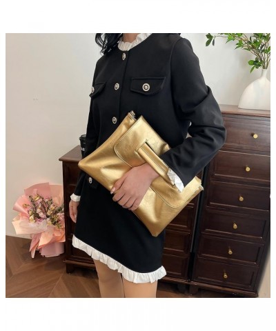 Women Simple Clutch Handbag Large Capacity Vintage Satchel Bag Detachable Strap Leisure Clutch Purse Ladies Commut Gold $12.8...