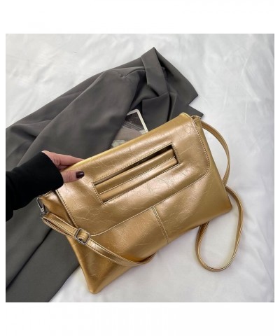 Women Simple Clutch Handbag Large Capacity Vintage Satchel Bag Detachable Strap Leisure Clutch Purse Ladies Commut Gold $12.8...