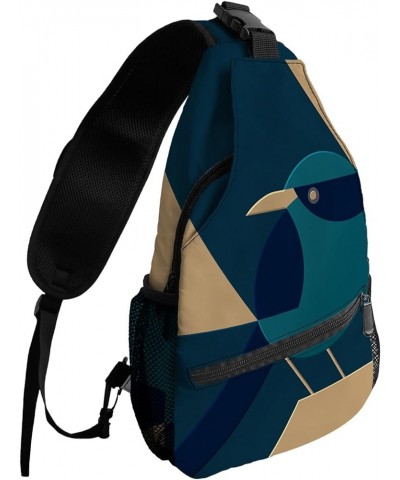 Sling Bag Crossbody Bag for Women Men Abstract Gemoetric Art Navy Blue Color Block Waterproof Hiking Backpack Lightweight Che...