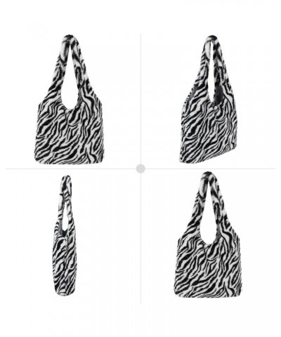 Plush Shoulder Handbag Cute Bear fluffy Tote Handbag Large faux Lamb Wool Shopping Bag 02-zebra $9.60 Totes