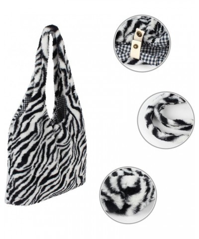 Plush Shoulder Handbag Cute Bear fluffy Tote Handbag Large faux Lamb Wool Shopping Bag 02-zebra $9.60 Totes