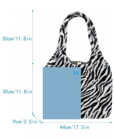 Plush Shoulder Handbag Cute Bear fluffy Tote Handbag Large faux Lamb Wool Shopping Bag 02-zebra $9.60 Totes