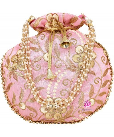 Indian Ethnic Potli bag Ladies Handbag Purse for Bridal Batwa Pearls Handle Purse Clutch Purse for Women Peach $9.28 Clutches