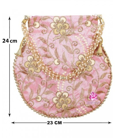 Indian Ethnic Potli bag Ladies Handbag Purse for Bridal Batwa Pearls Handle Purse Clutch Purse for Women Peach $9.28 Clutches