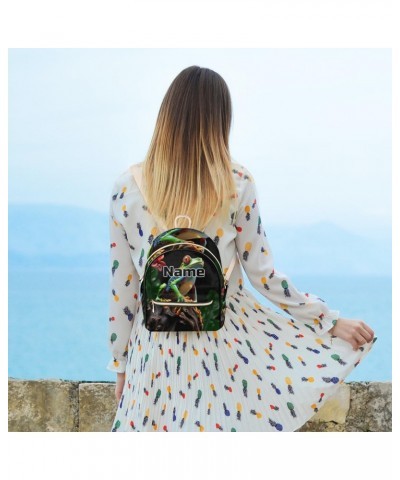 Frog Print Custom Mini Backpack Purse for Women Personalized Fashion Leather Small Backpack Shoulder Handbag Travel Bag Satch...