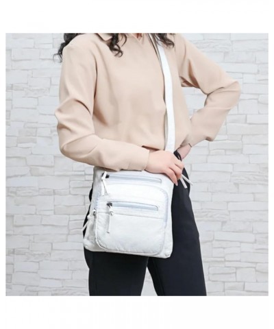 Women's Waterproof Square Soft Leather Casual Shopping Shoulder Crossbody Bag White $10.18 Crossbody Bags