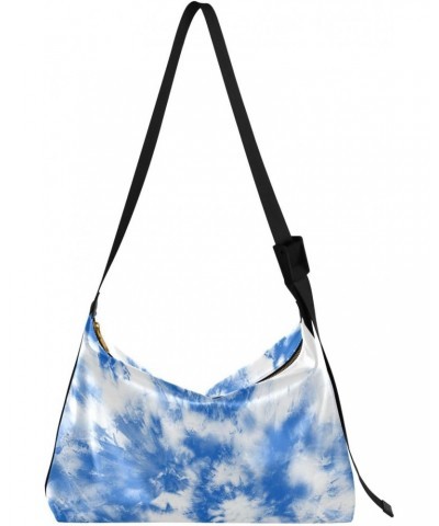 Women Boho Bag Batik Tie Dye Spring Blue Shoulder Bag PU Leather Pouch Crossbody Bag Large Tote Handbag For Quick Getaway Wee...