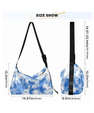 Women Boho Bag Batik Tie Dye Spring Blue Shoulder Bag PU Leather Pouch Crossbody Bag Large Tote Handbag For Quick Getaway Wee...