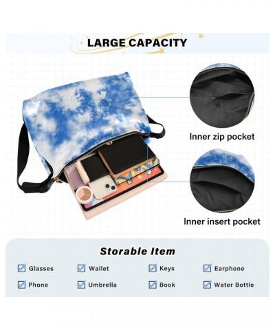 Women Boho Bag Batik Tie Dye Spring Blue Shoulder Bag PU Leather Pouch Crossbody Bag Large Tote Handbag For Quick Getaway Wee...