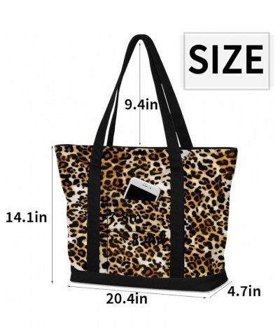 Tote Bag for Women Canvas Shoulder Bag Large Casual Handbag Lightweight Tote Bag with Zipper for Work Travel Shopping Leopard...