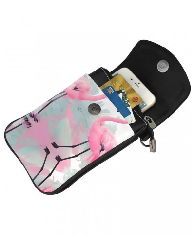 women leather Cell Phone Purse Pink Flamingo pattern Multifunction,Soft, durable,Convenient for daily use and travel, Black, ...