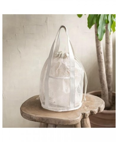 Atmneris Mesh Beach Tote Bag Foldable Swimming Bag Large Shoulder Handbag Casual Travel Hollow Shopping Bag White $7.90 Shoul...