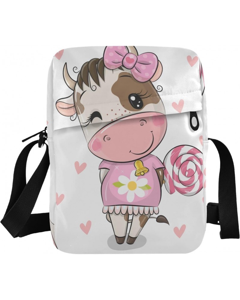 Cute Cartoon Cow Messenger Bag for Women Men Crossbody Shoulder Bag Cute Crossbody Purse Shoulder Handbags with Adjustable St...