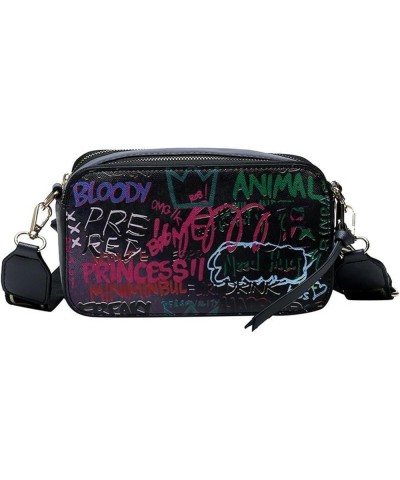 Graffiti Camera Bag Women Korean Fashion Ins Internet Celebrity Niche Design Wide Shoulder Strap Crossbody Bag Black $11.74 S...