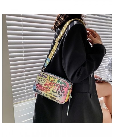 Graffiti Camera Bag Women Korean Fashion Ins Internet Celebrity Niche Design Wide Shoulder Strap Crossbody Bag Black $11.74 S...