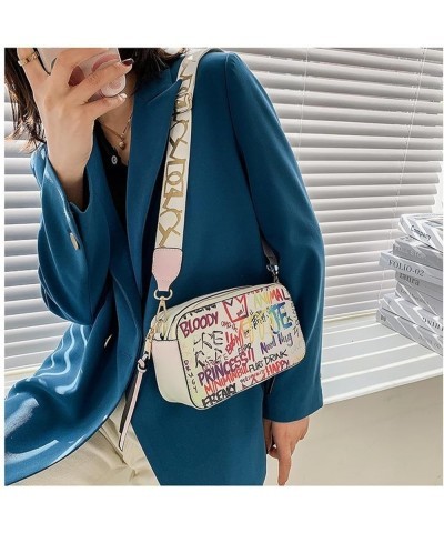 Graffiti Camera Bag Women Korean Fashion Ins Internet Celebrity Niche Design Wide Shoulder Strap Crossbody Bag Black $11.74 S...