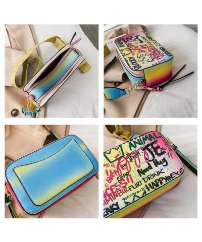 Graffiti Camera Bag Women Korean Fashion Ins Internet Celebrity Niche Design Wide Shoulder Strap Crossbody Bag Black $11.74 S...