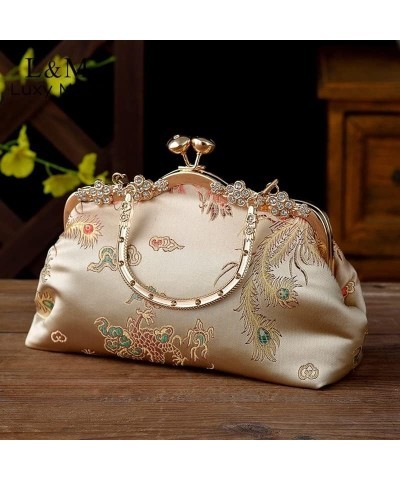 Vintage Embroidery Clutch Handbag Women Solid Satin Diamond Evening Bag Elegant Female Dinner Chain Messenger Bag Purse (Colo...