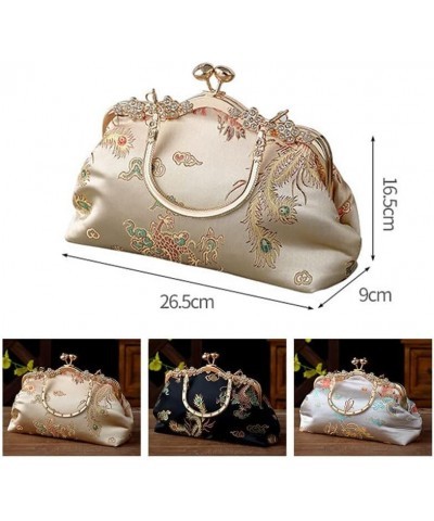 Vintage Embroidery Clutch Handbag Women Solid Satin Diamond Evening Bag Elegant Female Dinner Chain Messenger Bag Purse (Colo...