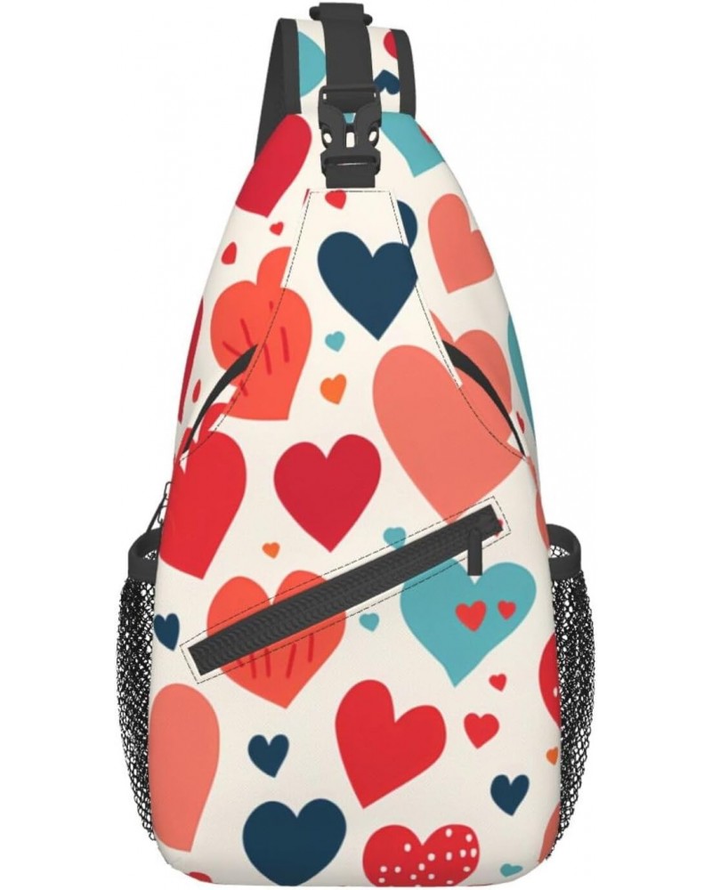 Cute Love Heart Pattern Crossbody Sling Bag for Men Women Sling Backpack Shoulder Bag Casual Hiking Daypack Chest Bag for Tra...