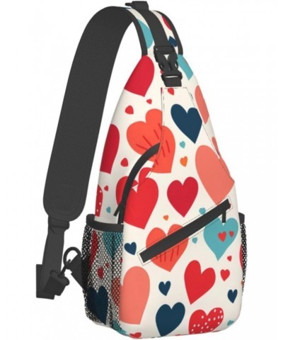 Cute Love Heart Pattern Crossbody Sling Bag for Men Women Sling Backpack Shoulder Bag Casual Hiking Daypack Chest Bag for Tra...