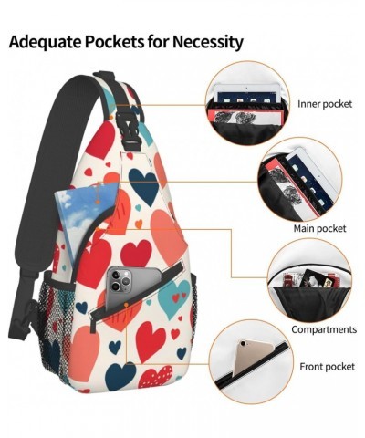 Cute Love Heart Pattern Crossbody Sling Bag for Men Women Sling Backpack Shoulder Bag Casual Hiking Daypack Chest Bag for Tra...