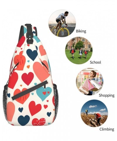 Cute Love Heart Pattern Crossbody Sling Bag for Men Women Sling Backpack Shoulder Bag Casual Hiking Daypack Chest Bag for Tra...