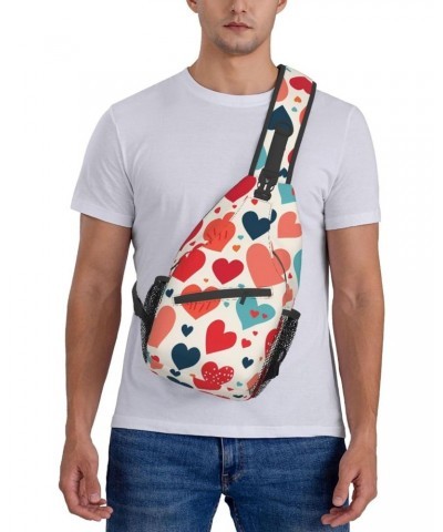 Cute Love Heart Pattern Crossbody Sling Bag for Men Women Sling Backpack Shoulder Bag Casual Hiking Daypack Chest Bag for Tra...