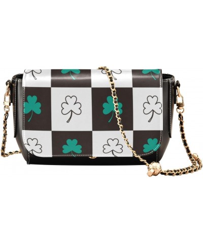 St. Patrick's Day Shamrocks Plaid Cute Crossbody Bags Women Trendy Grab Bag Gifts For Adults with Credit Card Slots Black Sma...