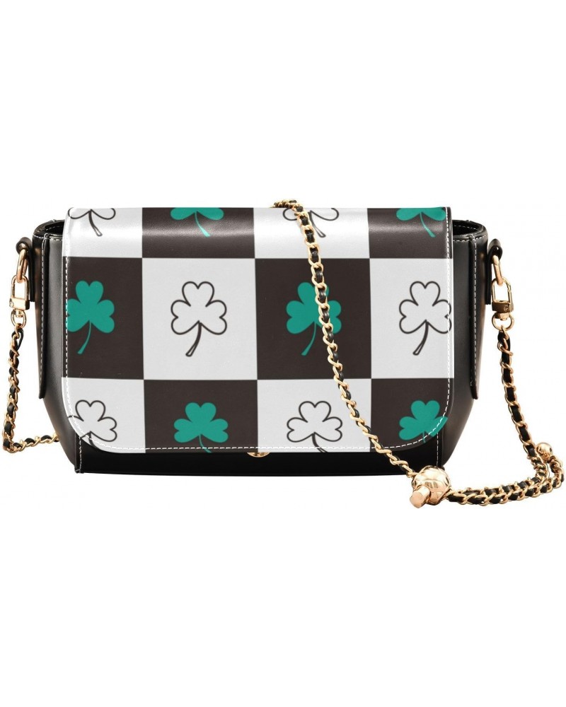 St. Patrick's Day Shamrocks Plaid Cute Crossbody Bags Women Trendy Grab Bag Gifts For Adults with Credit Card Slots Black Sma...