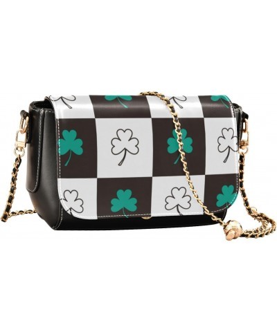 St. Patrick's Day Shamrocks Plaid Cute Crossbody Bags Women Trendy Grab Bag Gifts For Adults with Credit Card Slots Black Sma...