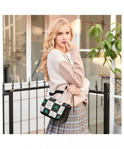 St. Patrick's Day Shamrocks Plaid Cute Crossbody Bags Women Trendy Grab Bag Gifts For Adults with Credit Card Slots Black Sma...