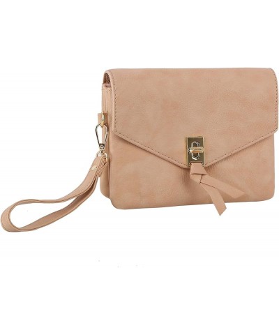 Stay Trendy with Detachable Strap Crossbody Wristlet in PU Leather for Women Nude(0048) $12.88 Crossbody Bags