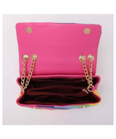 Women's Multi-Color Messenger Bag PU Leather Stitching Tramp Shoulder Bag Chain Crossbody Wallet Jinse $23.63 Totes