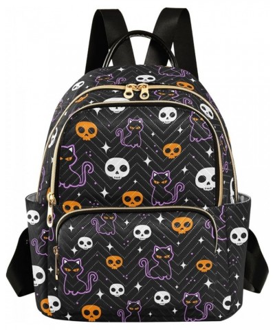 Halloween Colored Skulls and Black Cat Backpack Purse for Women Lightweight Back Pack Casual Daypack Travel Shoulder Bag Book...