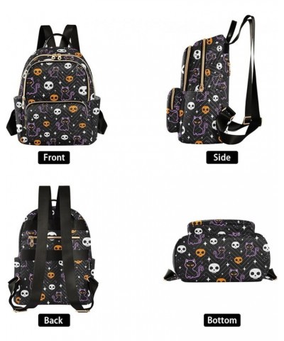 Halloween Colored Skulls and Black Cat Backpack Purse for Women Lightweight Back Pack Casual Daypack Travel Shoulder Bag Book...