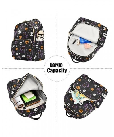 Halloween Colored Skulls and Black Cat Backpack Purse for Women Lightweight Back Pack Casual Daypack Travel Shoulder Bag Book...