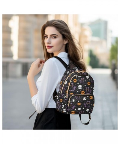 Halloween Colored Skulls and Black Cat Backpack Purse for Women Lightweight Back Pack Casual Daypack Travel Shoulder Bag Book...